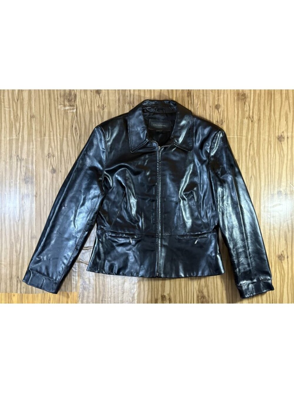 Banana Republic Patent Leather Jacket size 14 color black Vintage Y2K made Korea